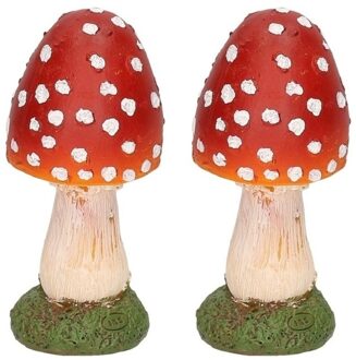 Paddenstoel beeldje - 2x - bolvormig - 13 cm - herfstdecoratie voor binnen en buiten - polyresin orn