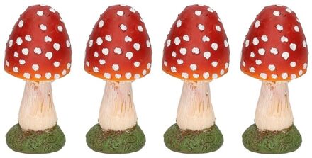 Paddenstoel beeldje - 4x - bolvormig - 13 cm - herfstdecoratie voor binnen en buiten - polyresin orn
