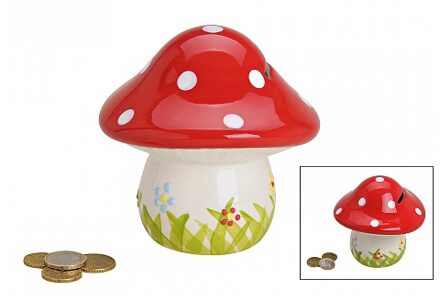 Paddenstoel spaarpot -13 cm - keramiek - kind/volwassenen Multi