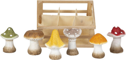 Paddenstoelen decoratie - set van 6x stuks - multi - 10 cm - beeldjes - herfst decoratie