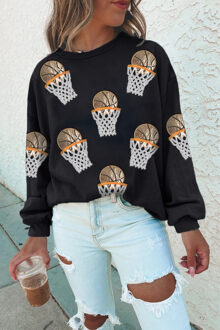 Pailletten Basketbal Sweater Zwart