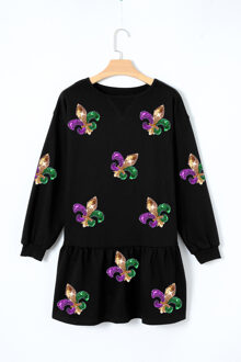 Pailletten Fleurdelis Mini Dress Zwart