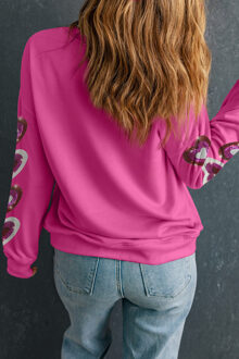 Pailletten Hart Detail Crewneck Sweatshirt - maat S Stoffig Roze