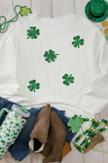 Pailletten Klaver Applicatie Sweatshirt - maat 3XL Wit