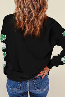 Pailletten Klaver Mouw Sweatshirt - maat S Zwart