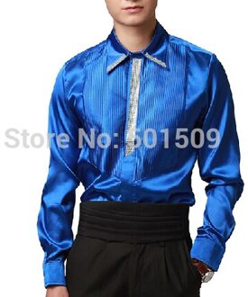 pailletten kralen koningsblauw kraag prins stadium middeleeuwse heren smoking shirts party/event shirts XXL