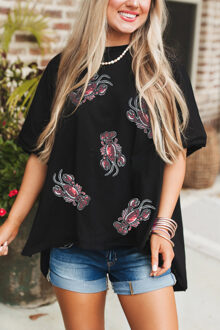 Pailletten Kreeft Applicatie T-shirt - maat M Zwart