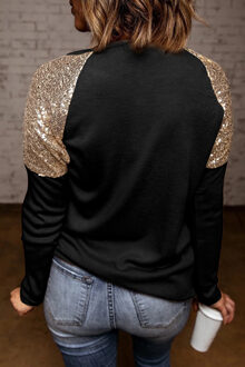 Pailletten Mouw Kersttop Zwart