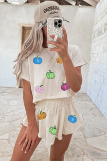 Pailletten Pompoen Twee-delige Outfit Ivoor