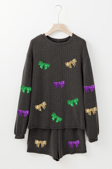 Pailletten Strik Applicatie Loungewear Set Donkergrijs