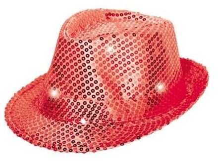 Pailletten trilby hoed rood LED light