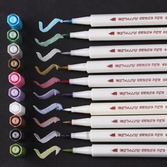 Paint Care 10x Metallic Shining Fine/Zachte Borstel Marker Pennen Diy Album Dauber Pen Set Am Auto Wassen Onderhoud accessoires
