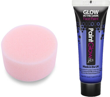 PaintGlow Carnaval schmink fluor blauw met sponsje - Glow in the Dark - 10ml - kind/volwassenen