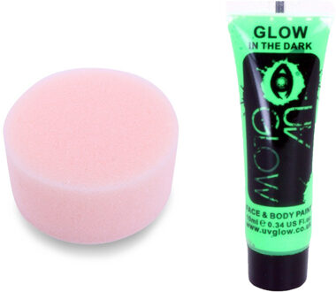 PaintGlow Carnaval schmink fluor groen met sponsje - Glow in the Dark - 10ml - kind/volwassenen