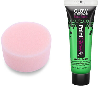PaintGlow Carnaval schmink fluor groen met sponsje - Glow in the Dark - 10ml - kind/volwassenen