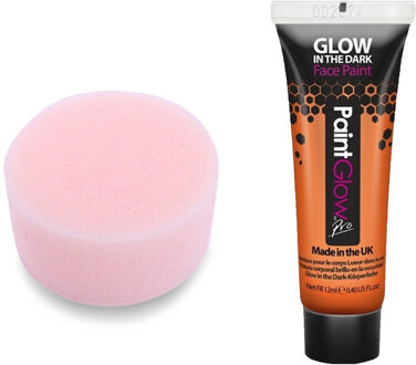 PaintGlow Carnaval schmink fluor oranje met sponsje - Glow in the Dark - 10ml - kind/volwassenen
