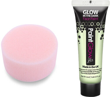 PaintGlow Carnaval schmink fluor wit met sponsje - Glow in the Dark - 10ml - kind/volwassenen