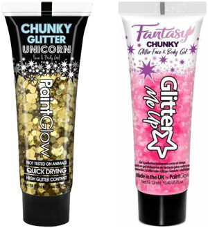 PaintGlow Chunky Glittergel voor lichaam en gezicht - 2 tubes - goud en lichtroze - 12 ml