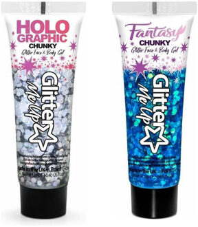 PaintGlow Chunky Glittergel voor lichaam en gezicht - 2 tubes - zilver en diepblauw - 12 ml