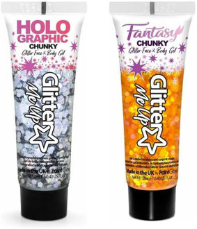 PaintGlow Chunky Glittergel voor lichaam en gezicht - 2 tubes - zilver en oranje - 12 ml