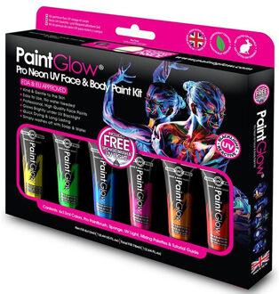 PaintGlow Face/Body paint set - 6x13 ml - neon/black light - schmink/make-up - waterbasis Multi