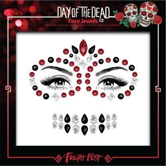 PaintGlow Face Jewels Day of the Dead - rood/zwart - make-up steentjes - Halloween/Sugar Skull Zilver