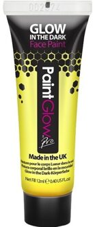 PaintGlow Neon gele Glow in the Dark schmink/make-up tube 12 ml - Lichtgevende schmink/make-up geel thema