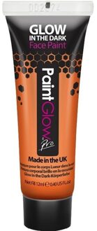 PaintGlow Neon oranje Glow in the Dark schmink/make-up tube 12 ml - Lichtgevende schmink/make-up oranje thema