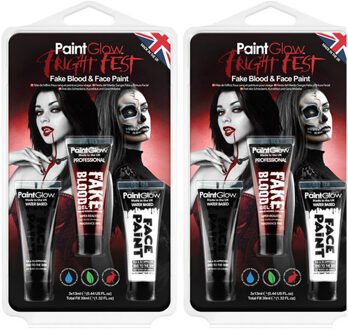 PaintGlow Paint Glow Nep bloed schmink/make up set - 2x - 3 kleuren - voor gezicht/lichaam