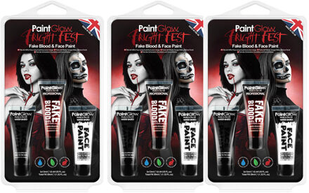 PaintGlow Paint Glow Nep bloed schmink/make up set - 3x - 3 kleuren - voor gezicht/lichaam