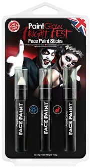 PaintGlow Paint Glow Schmink/make up stiften - 3 kleuren - voor gezicht/lichaam Rood