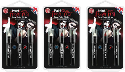 PaintGlow Paint Glow Schmink/make up stiften - 3x - 3 kleuren - voor gezicht/lichaam