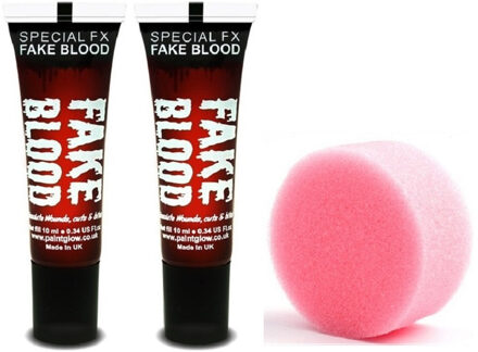 PaintGlow Vloeibaar Halloween rood 2x tube horror namaak/nepbloed 13 ml met aanbreng sponsje
