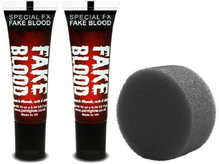 PaintGlow Vloeibaar Halloween rood 2x tube horror namaak/nepbloed 13 ml met aanbreng sponsje
