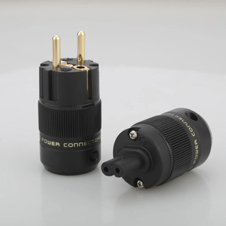 pair Audiocrast Gold plated Figure 8 C7 & Schuko Power Plug hifi Audio speaker amplifier AC Power cord IEC