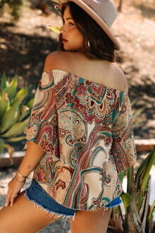 Paisley Print Offshoulder Top Huidkleurig