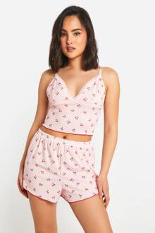 Pajamaset Met Cherryprint Cami En Short, Pink - 44
