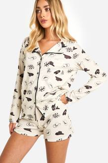Pajamaset Met Langarmhemd En Shorts In Western Cowboy Print, Beige - 34