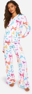 Pajamaset Met Strikprint, Lang Mouwen Overhemd & Broek, Multi - 42