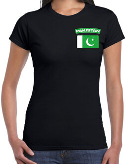 Pakistan landen shirt met vlag zwart voor dames - borst bedrukking XS