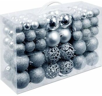 Pakket met 100 voordelige zilveren kerstballen - Kerstbal Zilverkleurig