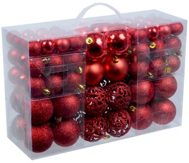 Pakket met 100x rode kerstballen kunststof 3, 4 en 6 cm