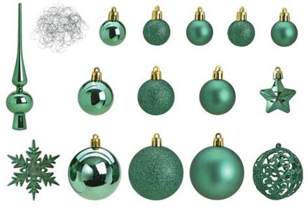 Pakket met 110x stuks kunststof kerstballen/ornamenten met piek emerald groen - Kerstbal