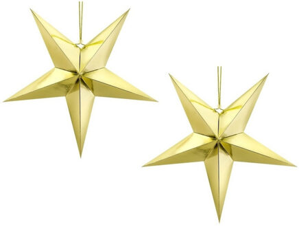 Pakket van 10x stuks kerstster decoratie gouden ster lampionnen 30 cm - Gouden kerststerren hangdecoratie 30 cm