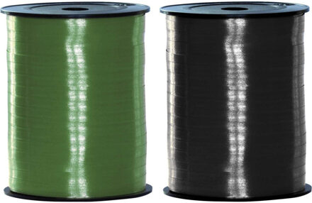 Pakket van 2 rollen lint zwart en groen 500 meter x 5 milimeter breed - Feestartikelen en versiering