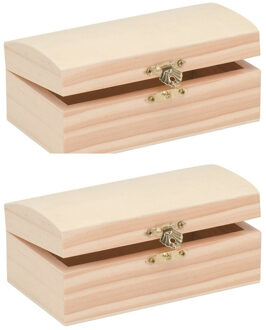 Pakket van 2x stuks houten kistjes ronde deksel 8 x 14 cm hobby/knutselmateriaal