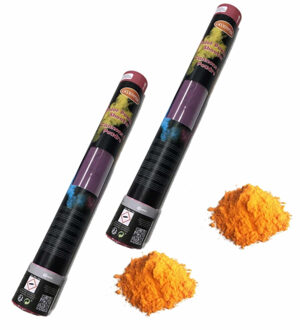 Pakket van 2x stuks kleurenpoeder shooters/kanonnen oranje 40 cm - Oranje fans/supporters feest artikelen