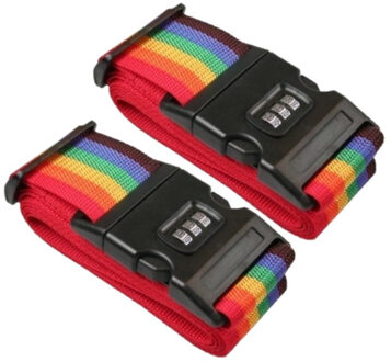 Pakket van 2x stuks kofferriemen / bagageriemen met cijferslot 200 cm regenboog kleuren