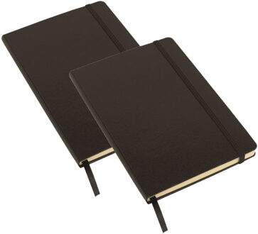 Pakket van 2x stuks luxe schoolschriften/notitieboeken A5 harde kaft gelinieerd zwart - Notitieboek