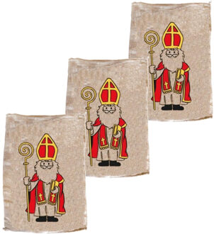 Pakket van 3x stuks jute Sinterklaas cadeau zakken klein 35 x 50 cm